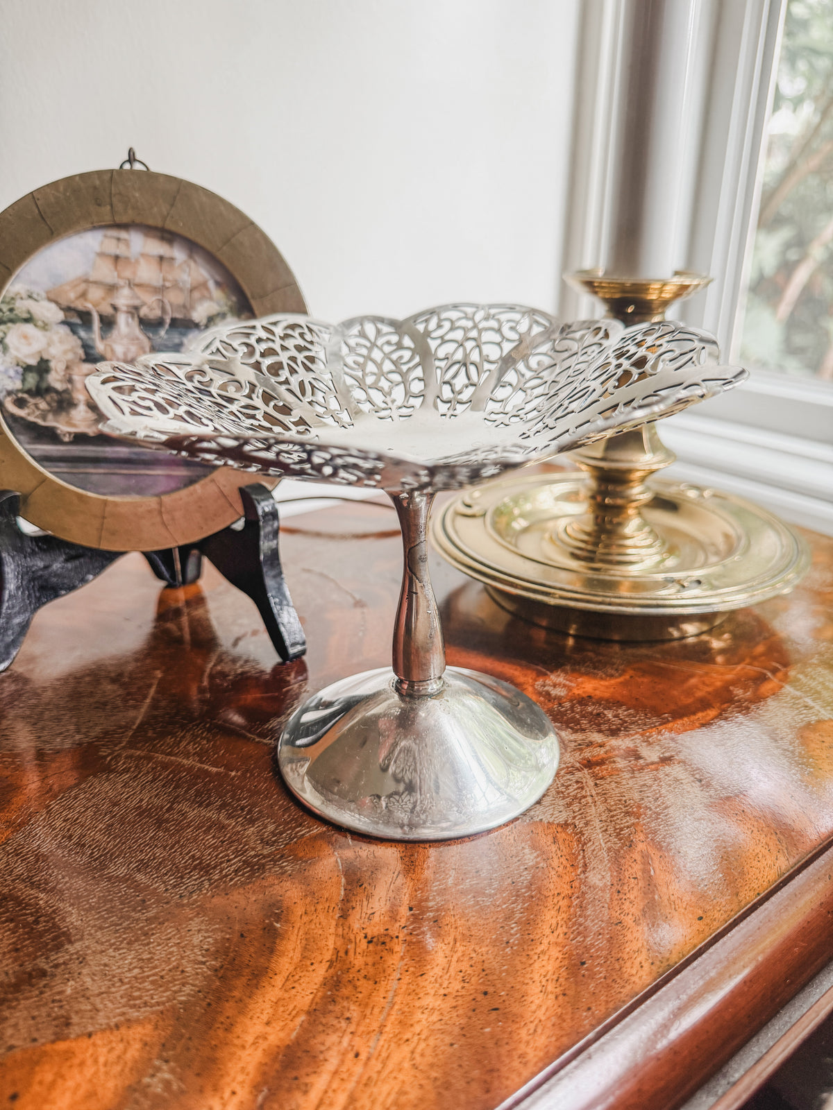 Vintage Ruffled Dish Raspberry Vintage International Silver Pierced Pedestal Dish – Raspberry and ...
