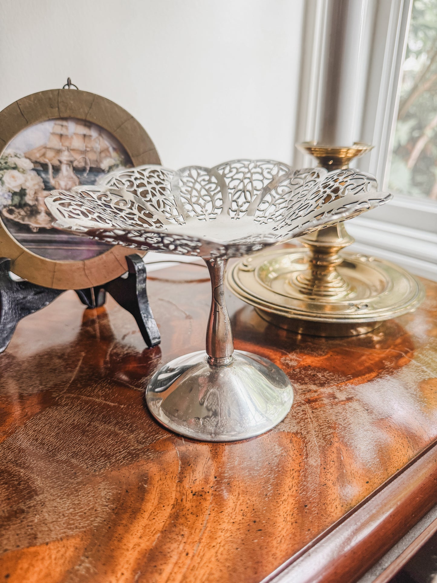 Vintage International Silver Pierced Pedestal Dish