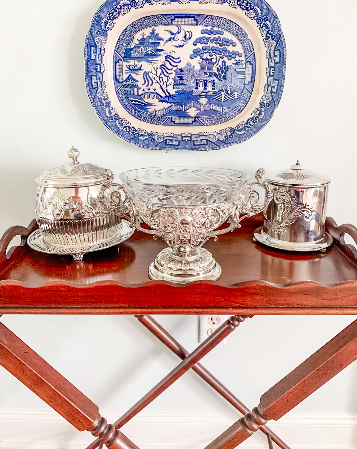 Antique WMF German Silverplate & Cut Crystal Centerpiece Bowl