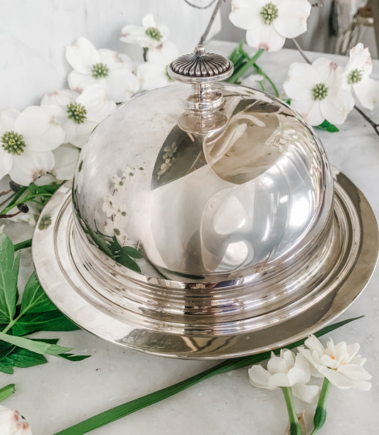 Vintage Silver Plate Butter Dome / Cheese Dish with Lid