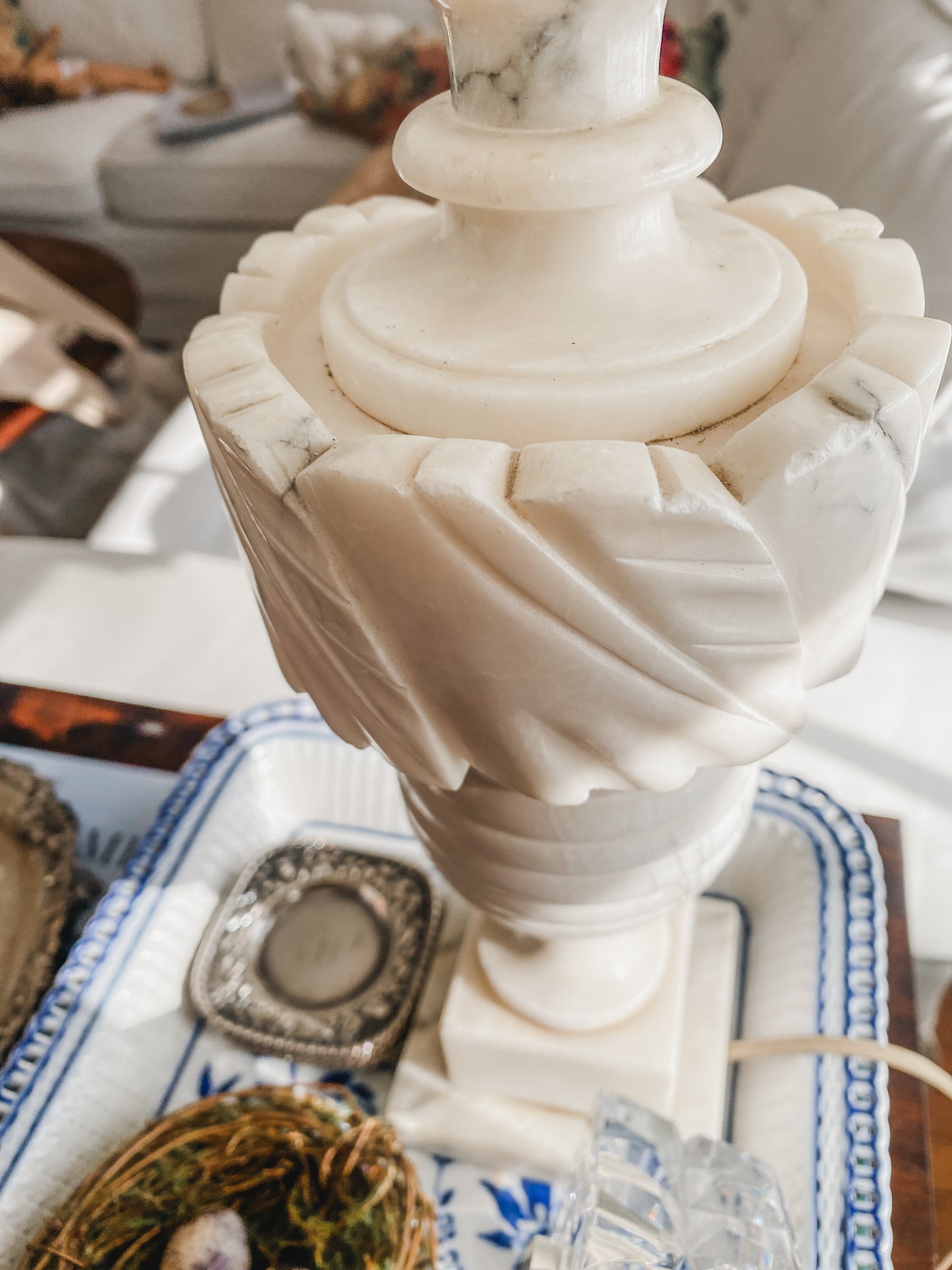 Vintage Carved Marble Lamp (A.)