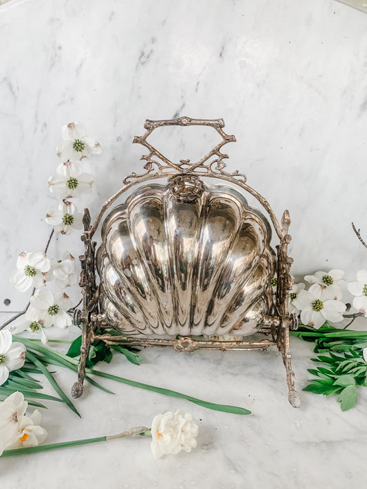 Antique English Silver Plate Biscuit Holder, Aesthetic Movement, Double Hinged