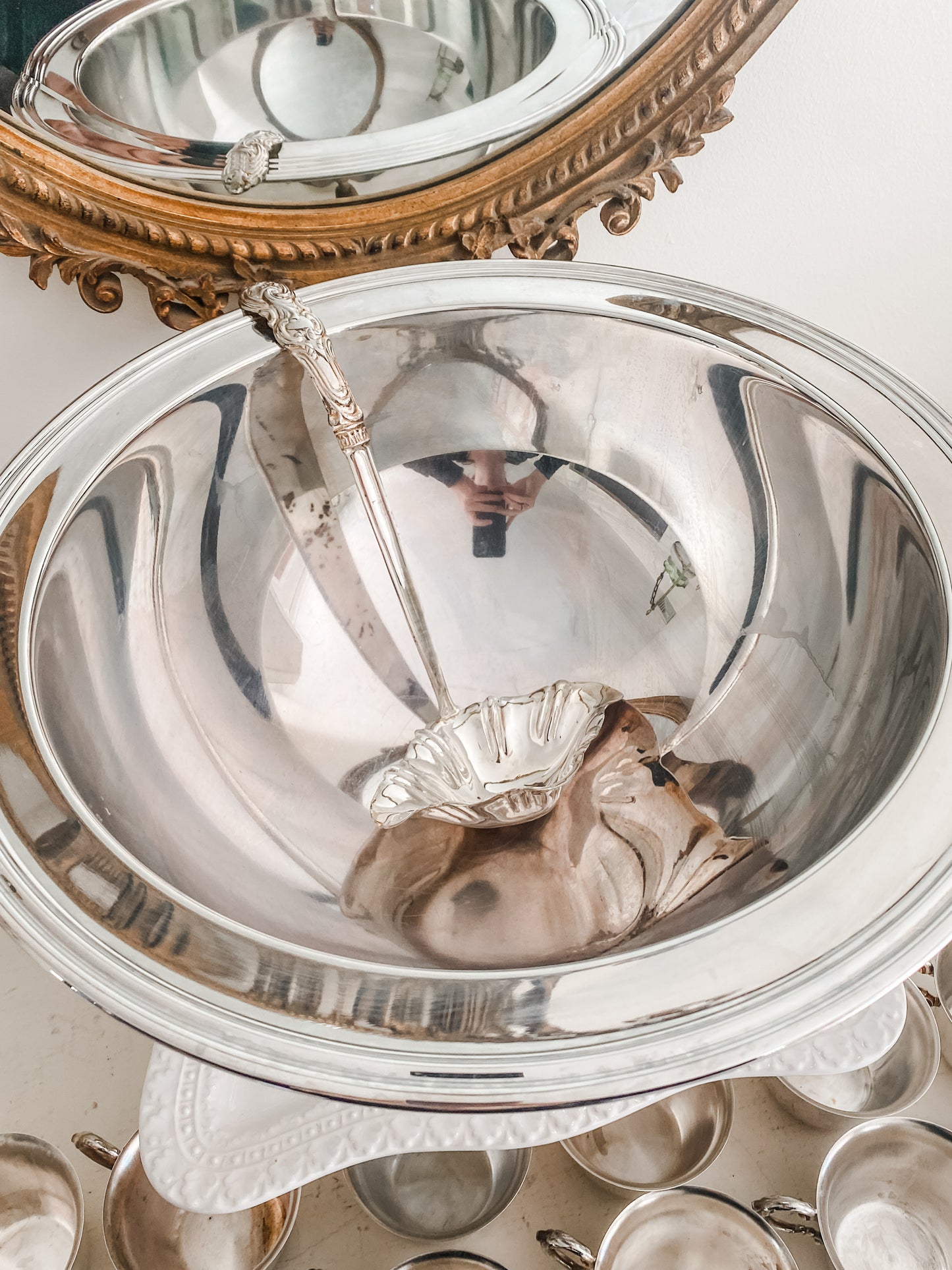 Service for 17: Large Punch Bowl, Cups & Ladle