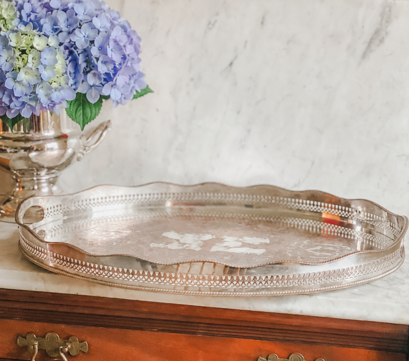 Huge Antique English Gallery Tray