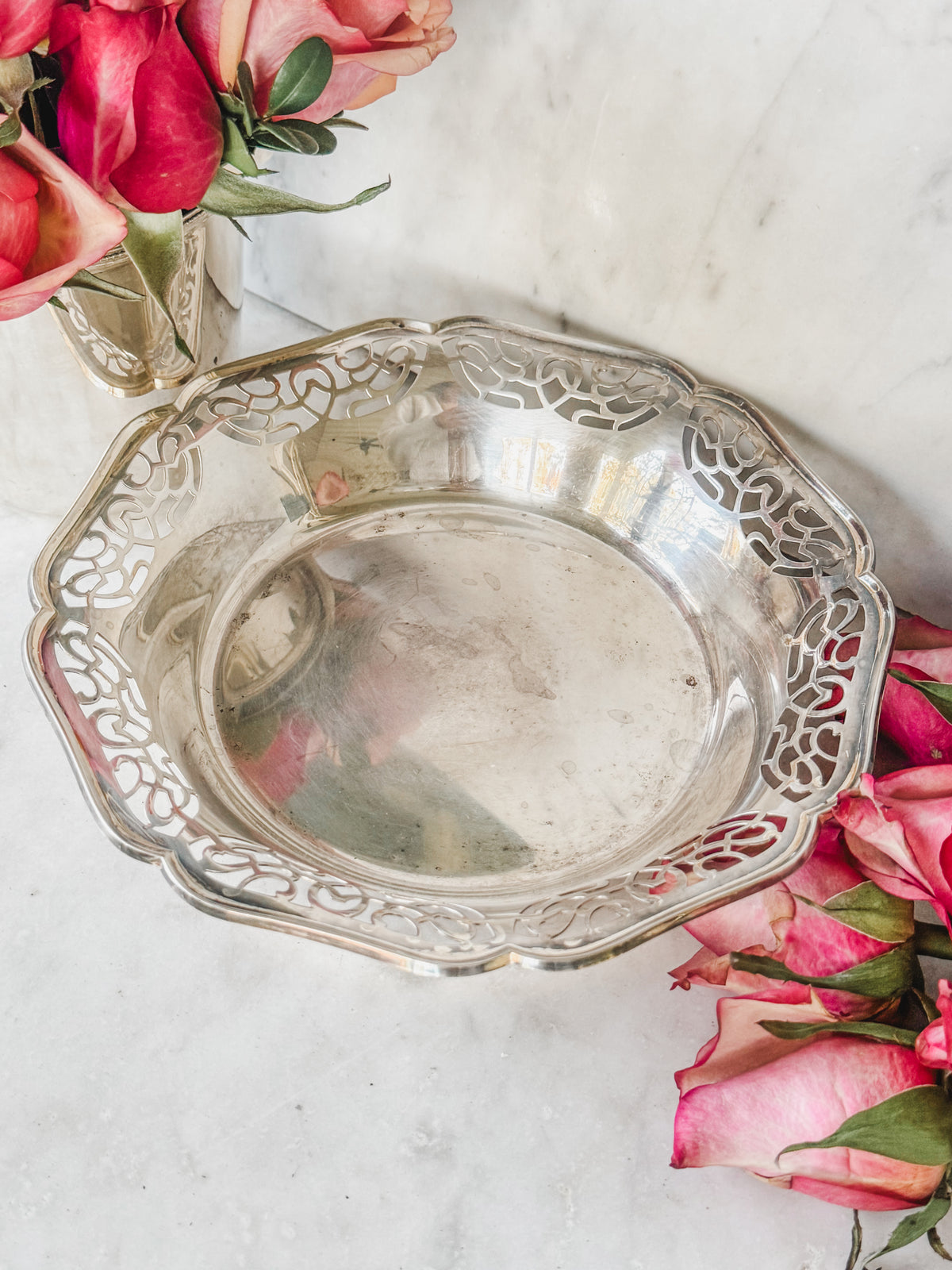 Vintage German Pierced Silverplate Footed Dish