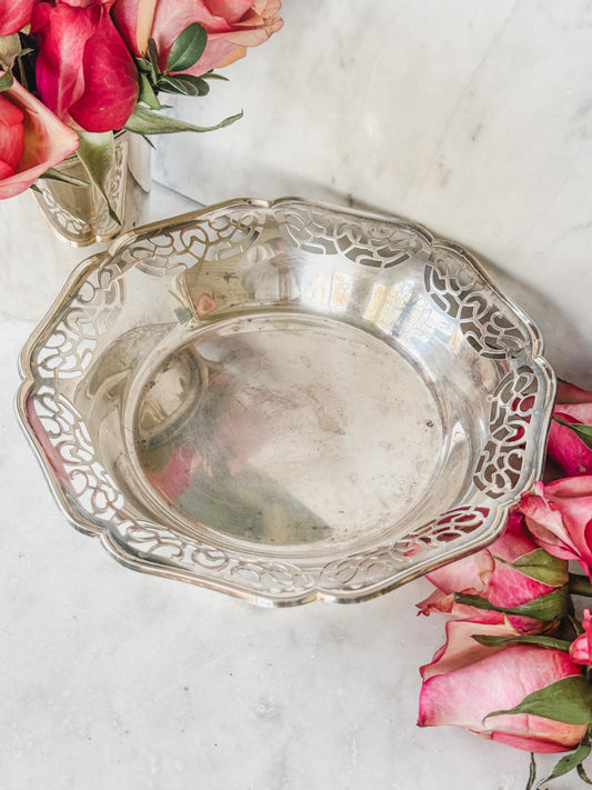 Vintage German Pierced Silverplate Footed Dish