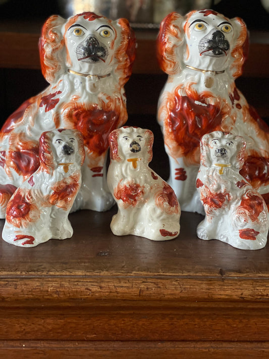 Antique Miniature Staffordshire Dogs – 3.75" Tall – Pair and Single Available