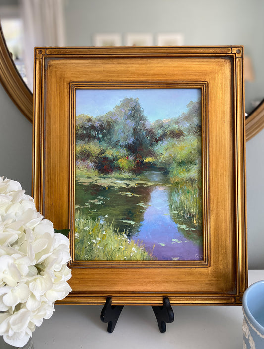 Original Signed Oil on Panel Painting of Lily Pad Pond