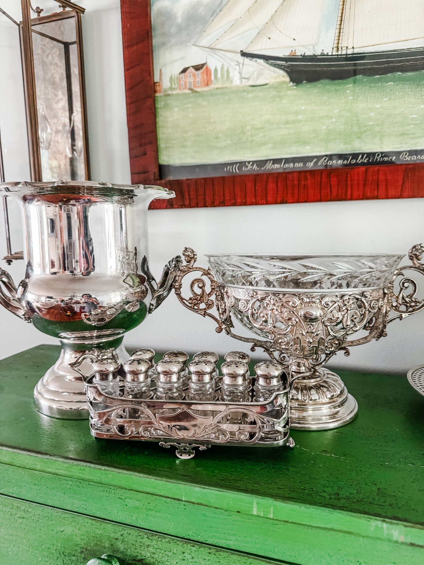 Antique WMF German Silverplate & Cut Crystal Centerpiece Bowl