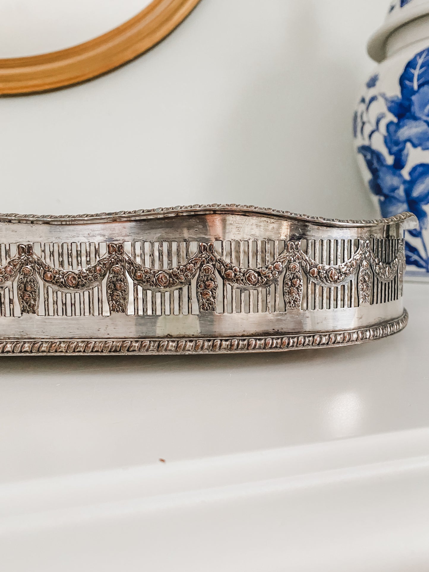 Hand-Chased Kidney Shaped Gallery Tray