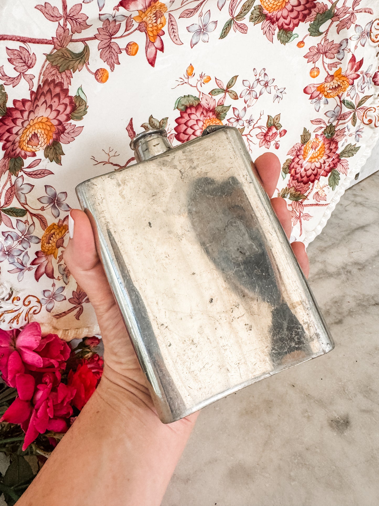 Antique Sheffield England Pewter Flask
