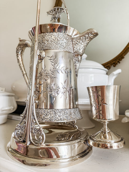 Rare Monumental Victorian C.B. Barker Quadruple Plate Water Set with Original Stand & Goblet