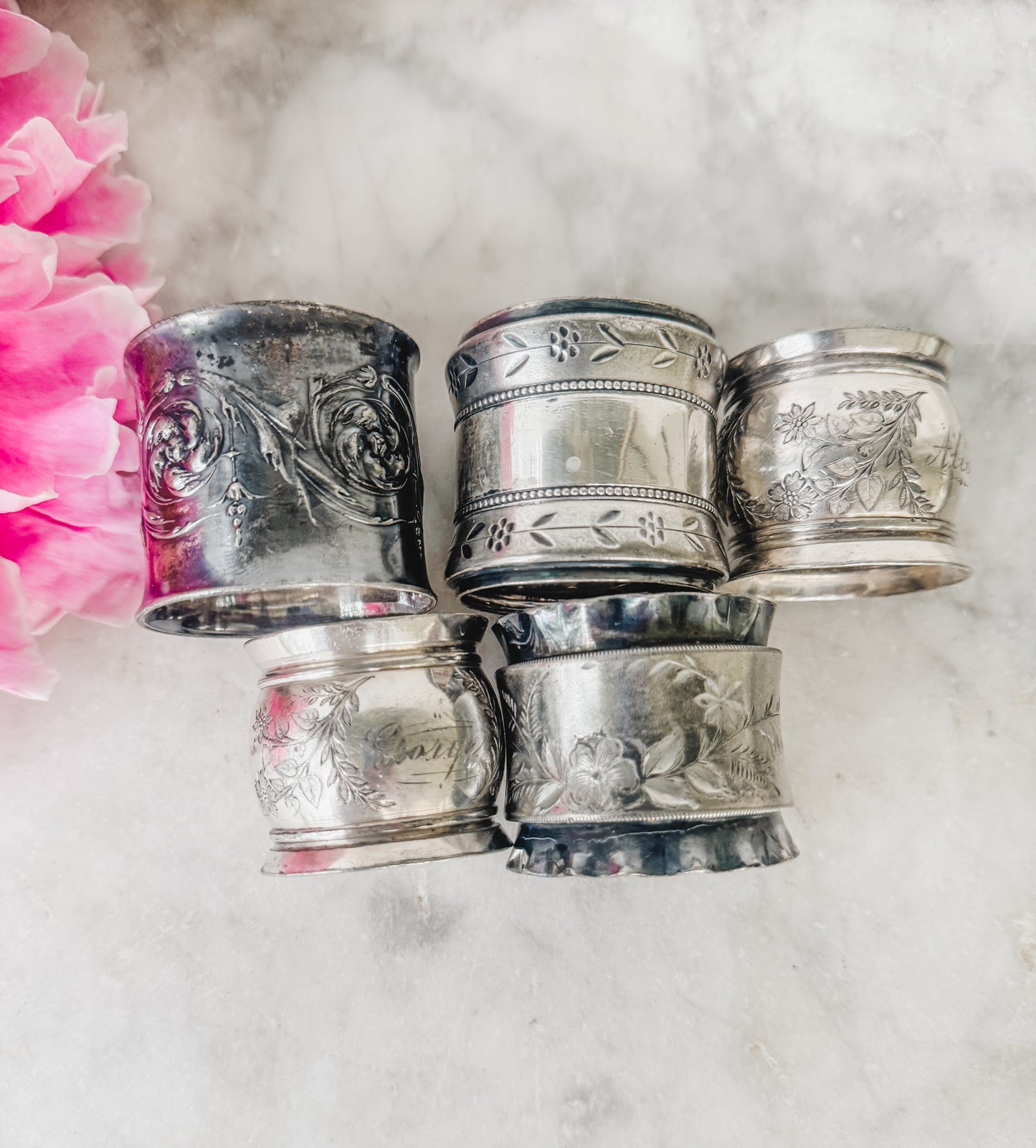 Collection of 5 Antique Napkin Rings