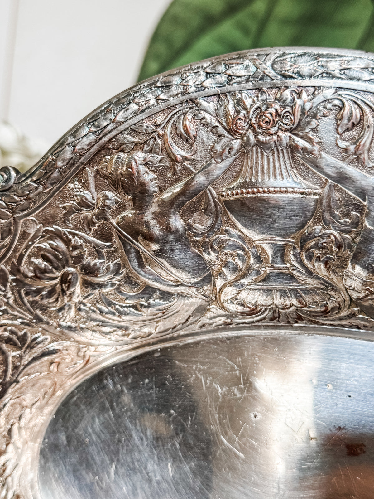 Antique Victorian  Repoussé Mermaid Bread Basket