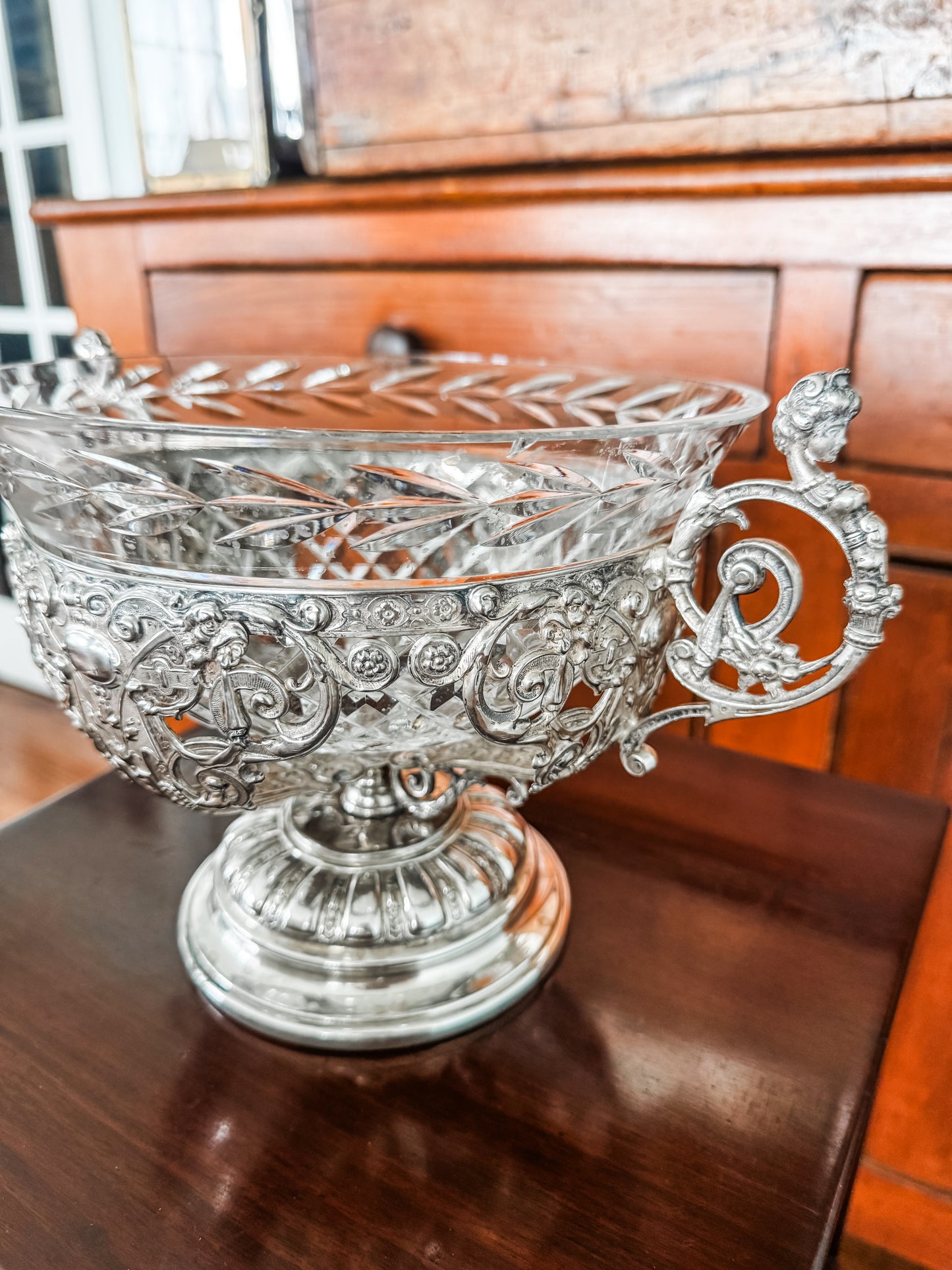 Antique WMF German Silverplate & Cut Crystal Centerpiece Bowl