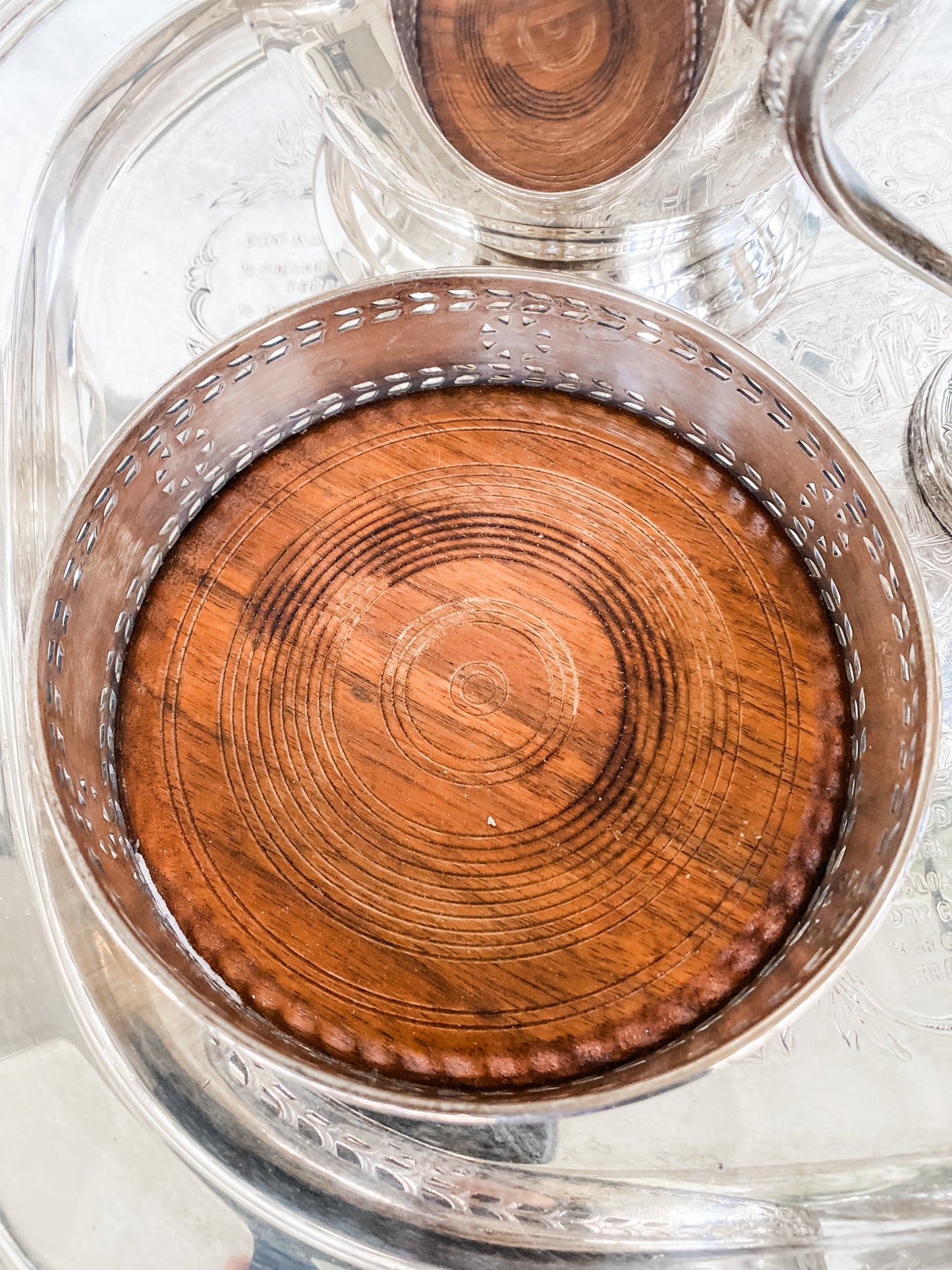Kirk-Stieff Silverplate Bottle Coaster with Punched Rim and Wooden Insert