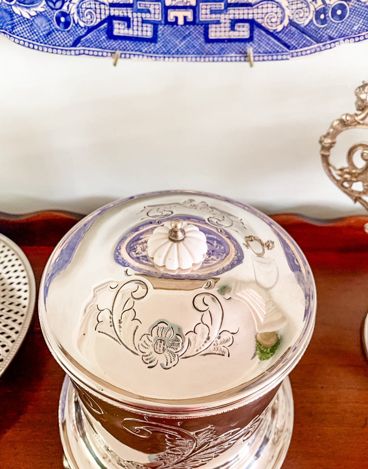 English Hand Chased Biscuit Barrel