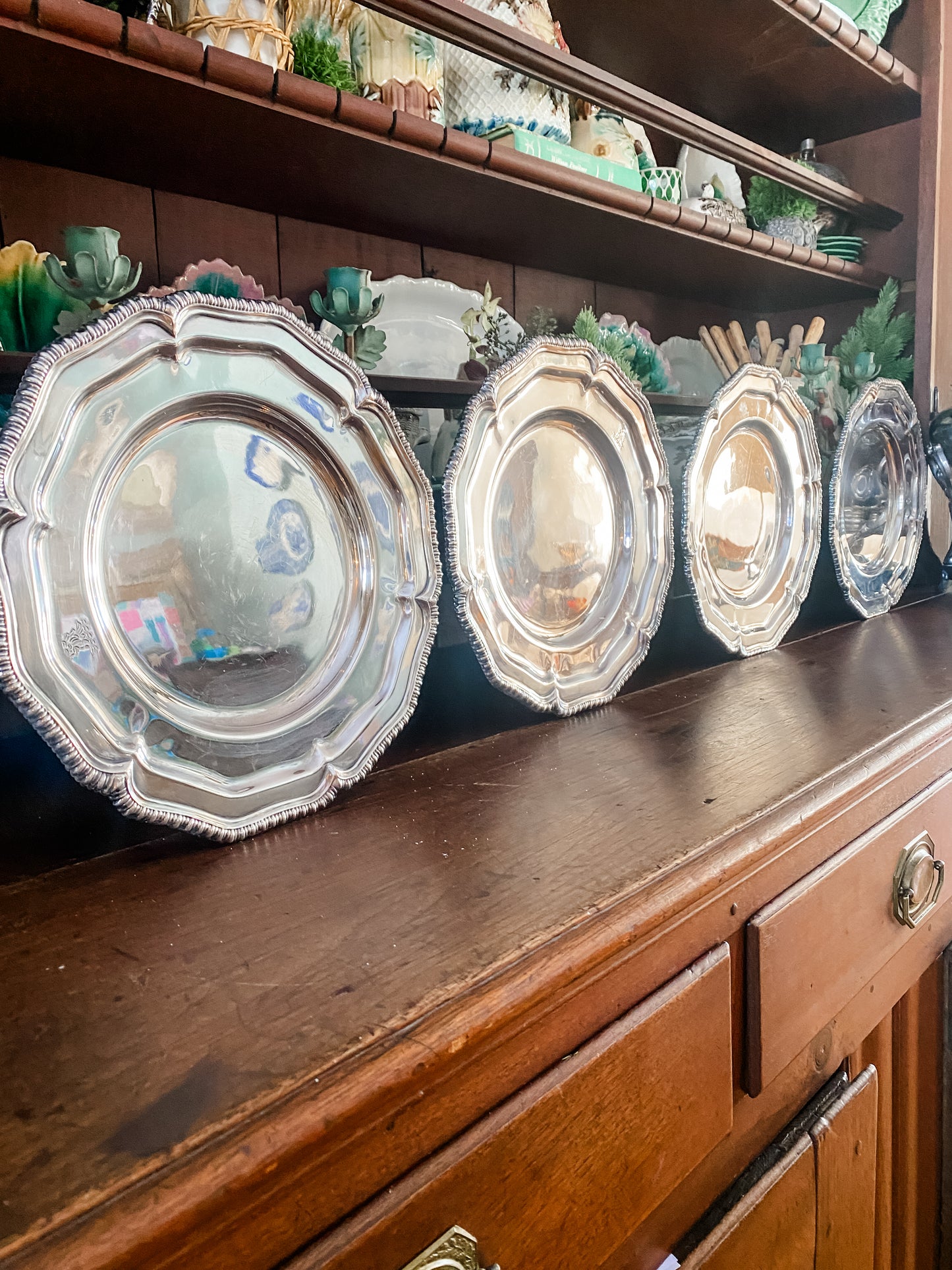 Fantastic Antique Silver on Copper Chargers.