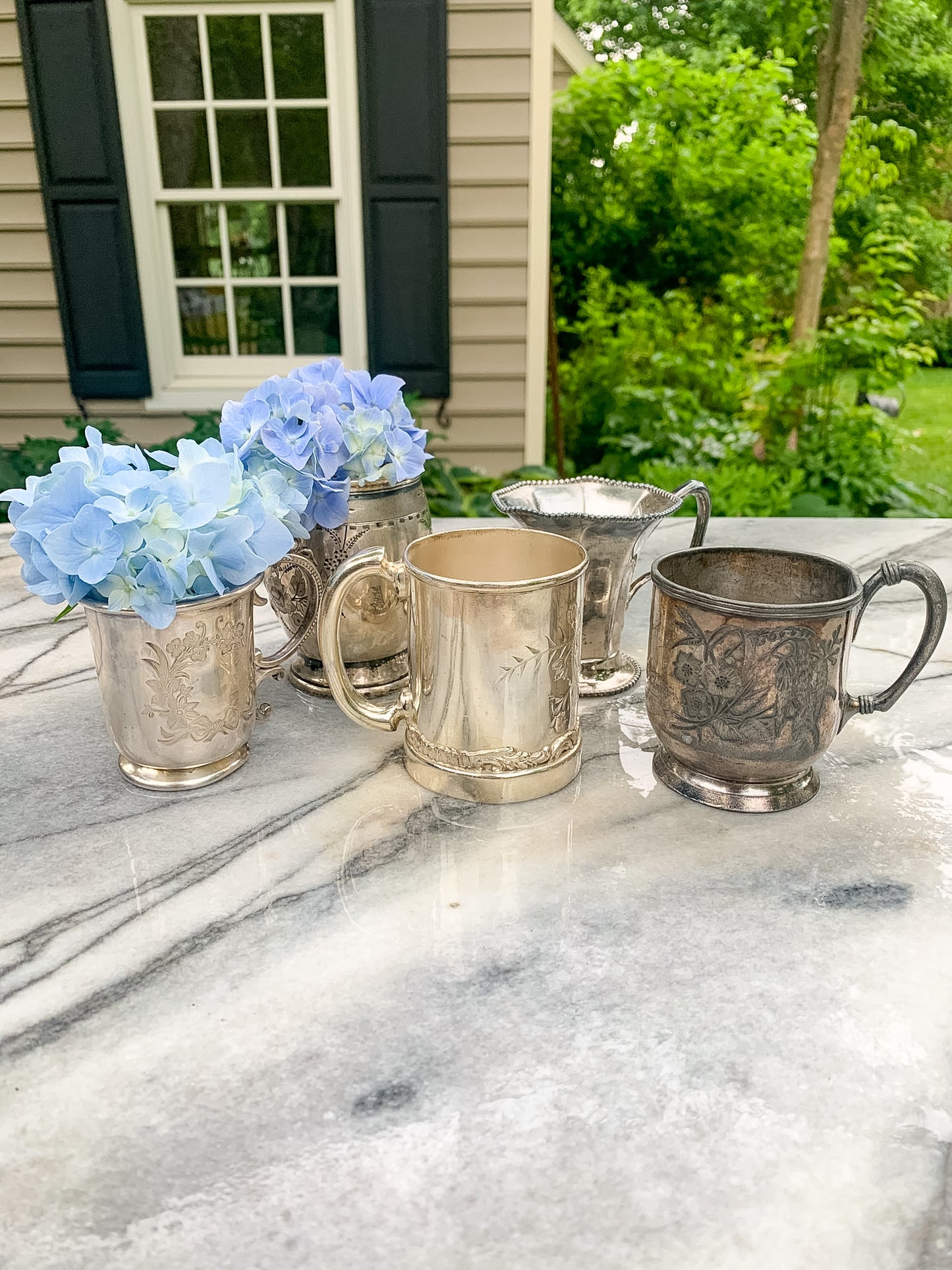 5 Antique Victorian Quadruple Plated Cups