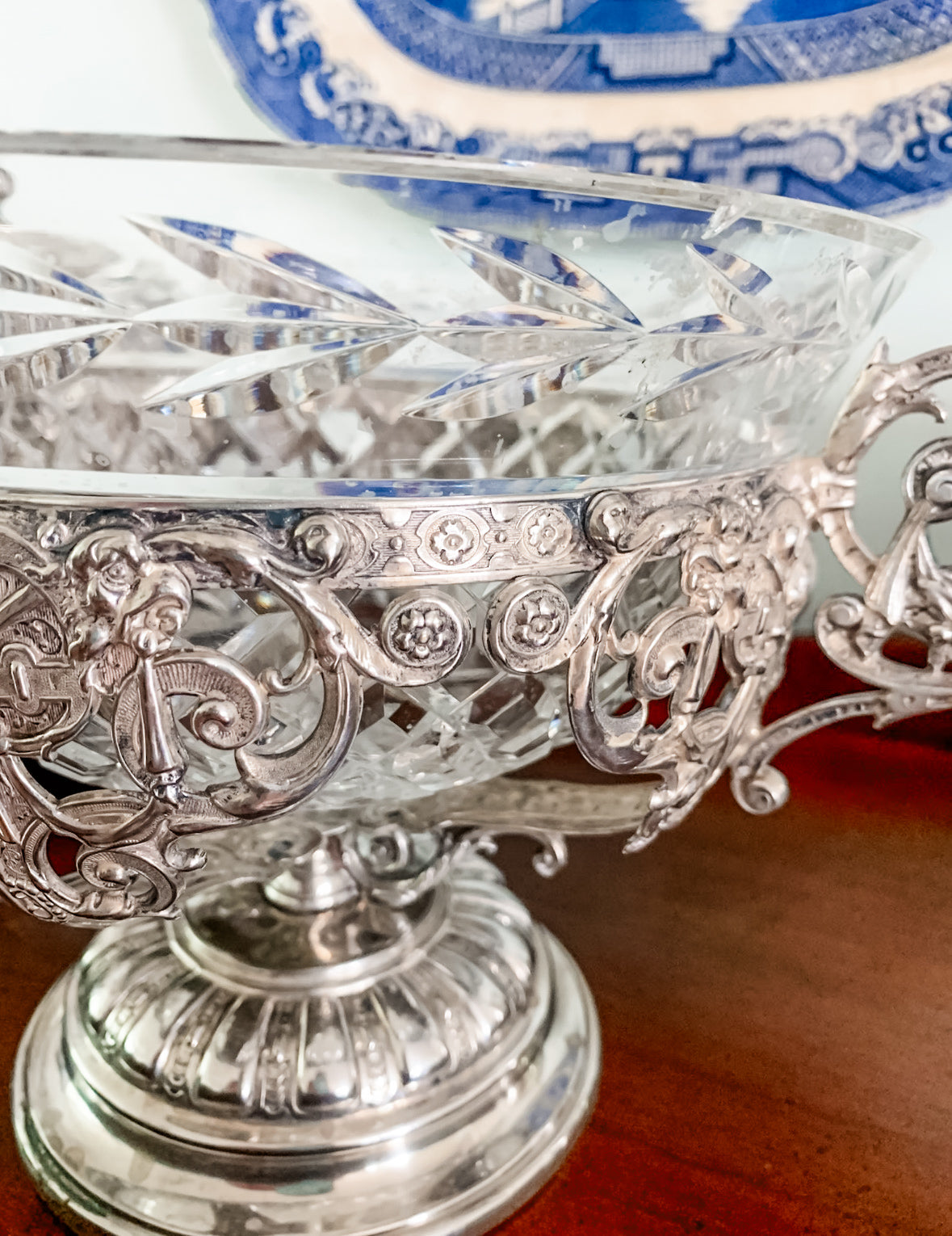 Antique WMF German Silverplate & Cut Crystal Centerpiece Bowl