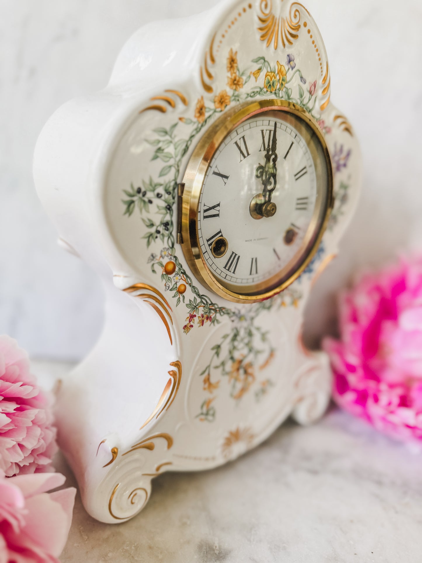 Vintage German Porcelain Mantel Clock