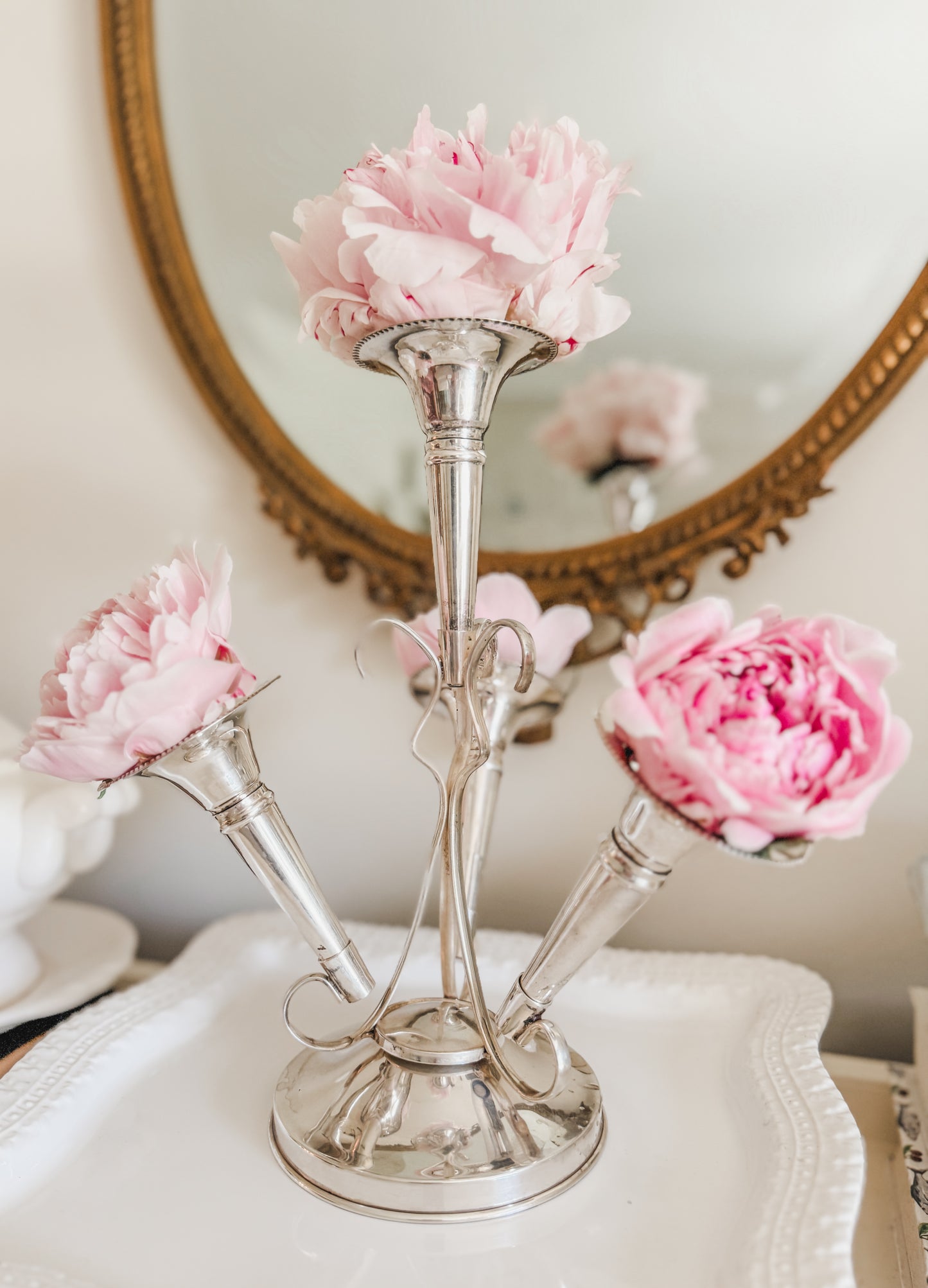 Antique Silverplate Epergne with Trumpet Vases