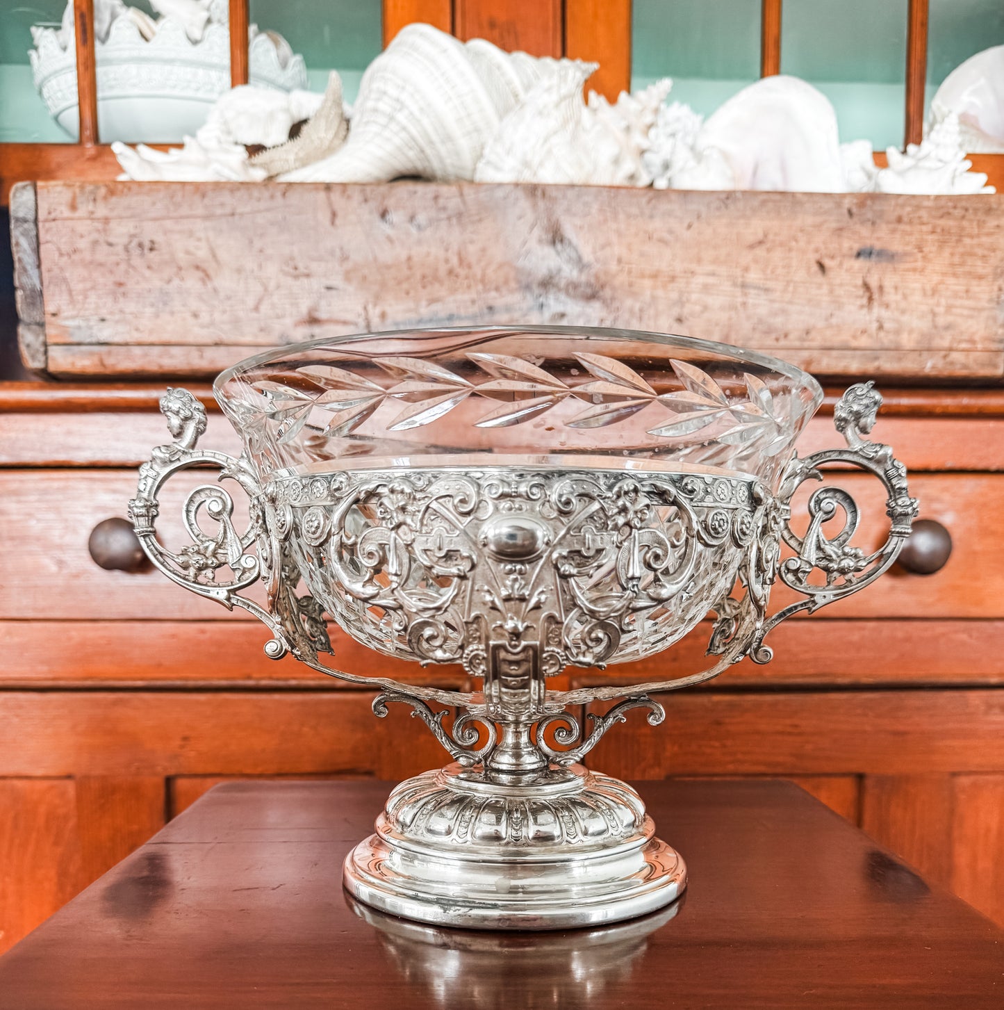 Antique WMF German Silverplate & Cut Crystal Centerpiece Bowl