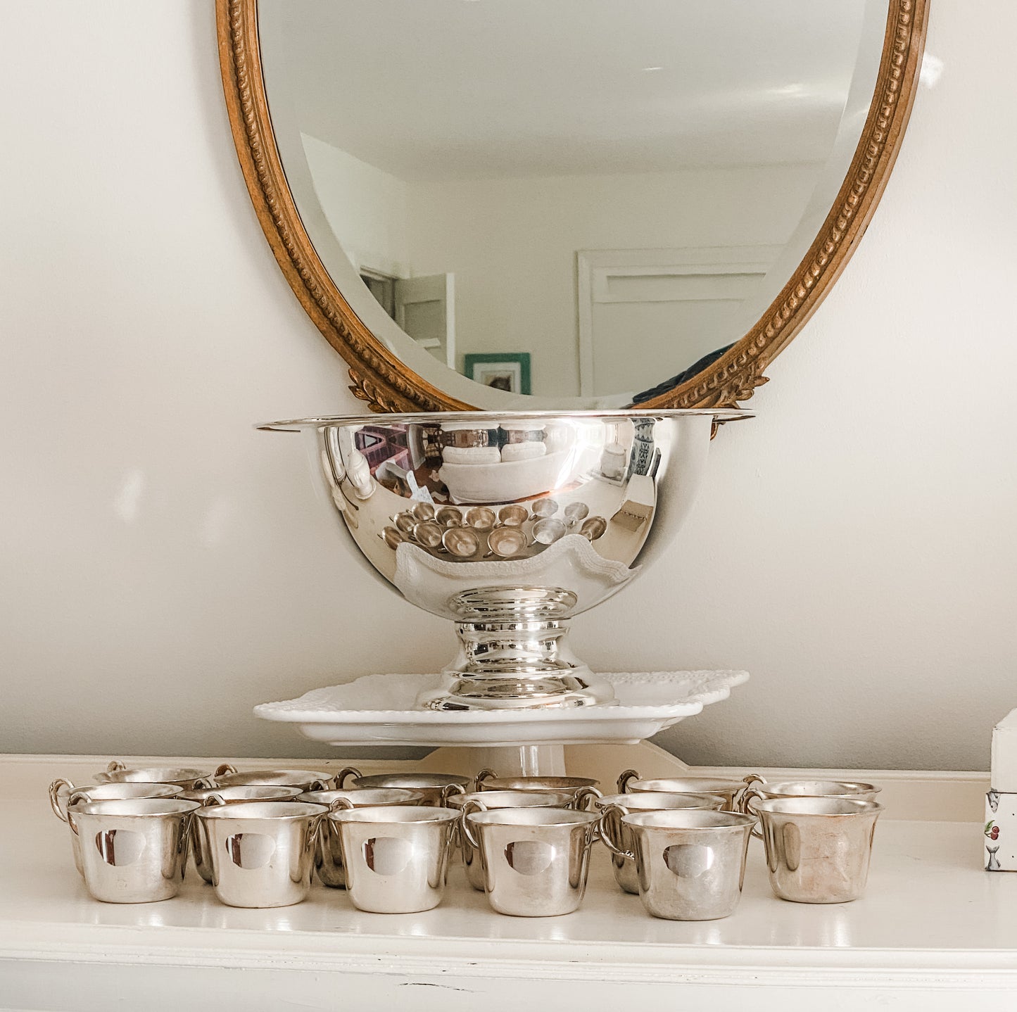 Service for 17: Large Punch Bowl, Cups & Ladle