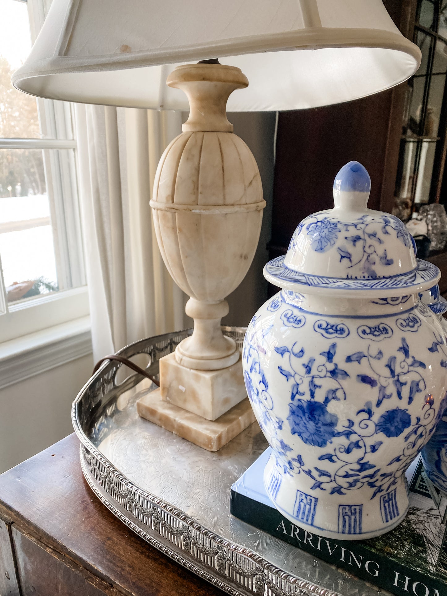 Carved Italian Marble Lamp (B.)