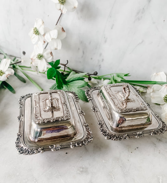 Pair of Antique Individual Butter Dishes with Lids