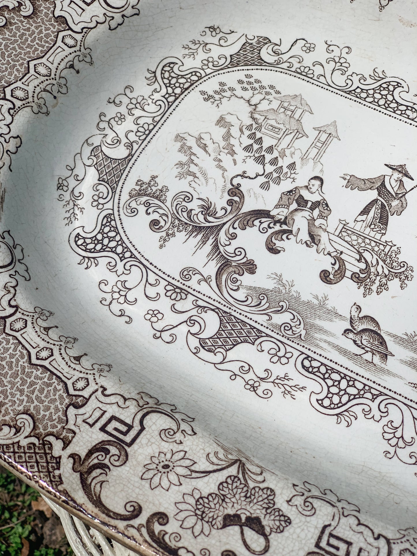 Brown and White Transferware Platter