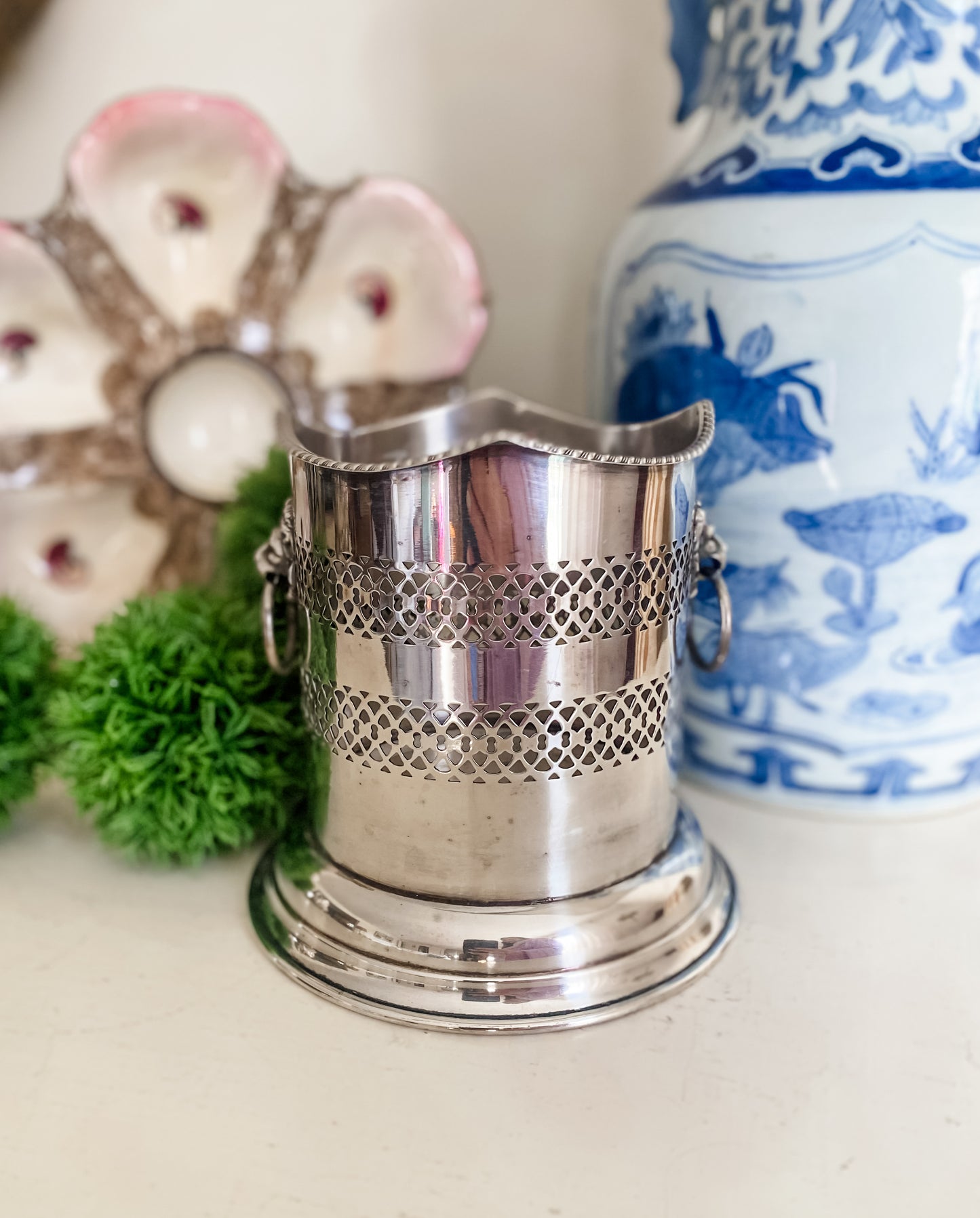 Regal and Rare: Vintage Bottle Holder with Lion Head Handles