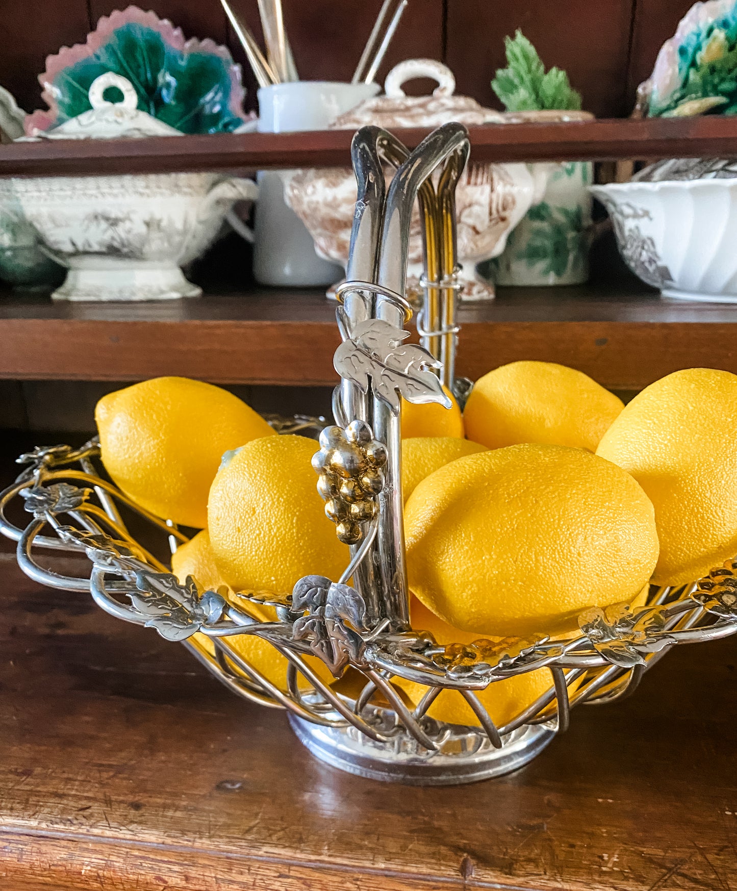 Vintage Basket with Grape Motif