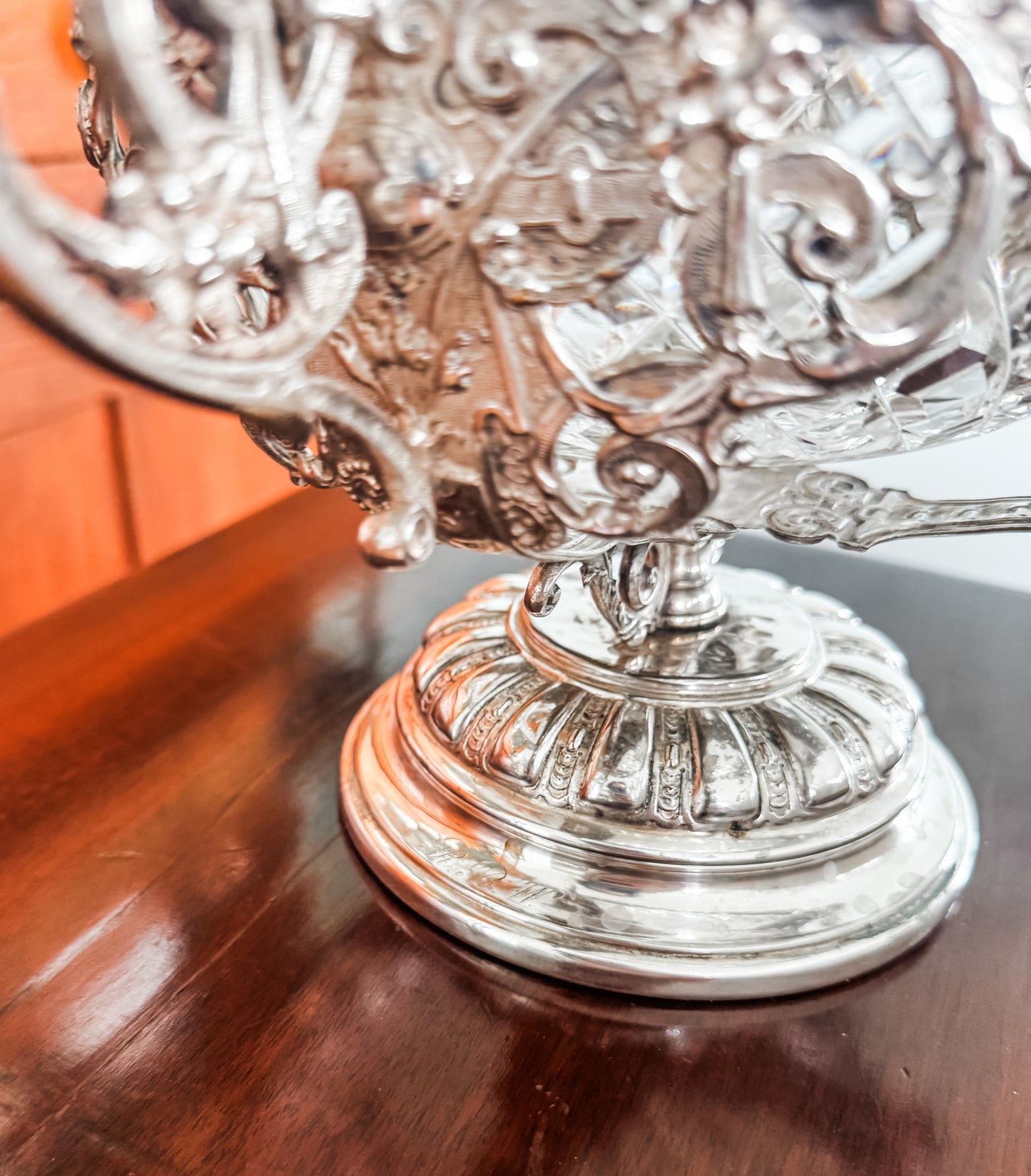 Antique WMF German Silverplate & Cut Crystal Centerpiece Bowl