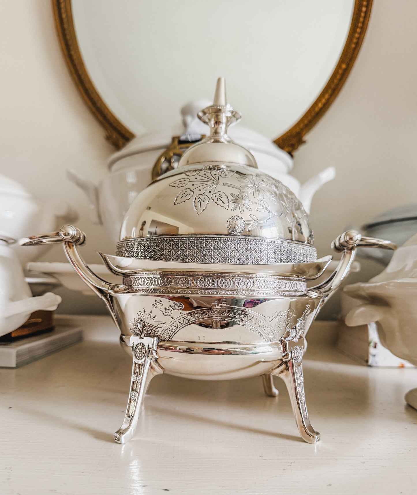 Antique Meriden Britannia Silverplate Butter Dome Centerpiece
