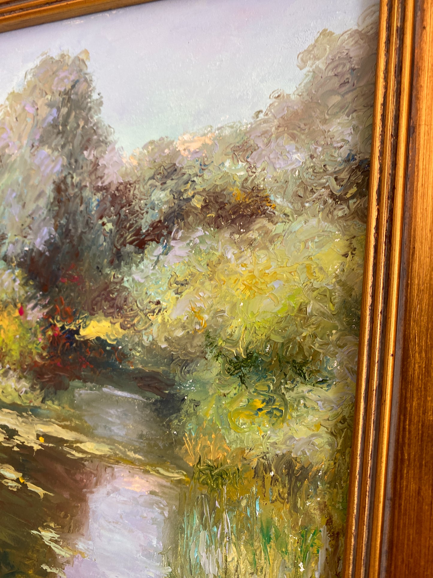 Original Signed Oil on Panel Painting of Lily Pad Pond