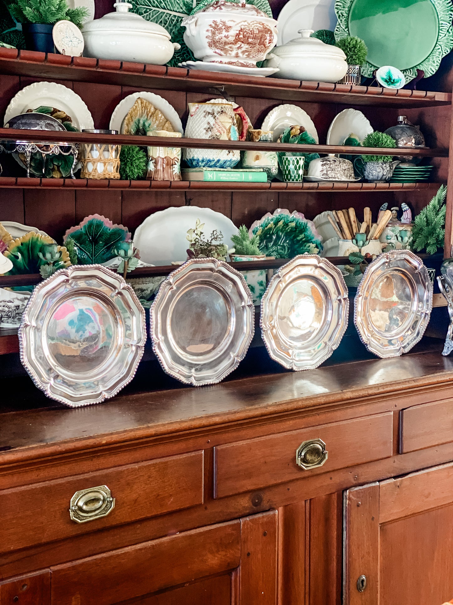 Fantastic Antique Silver on Copper Chargers.