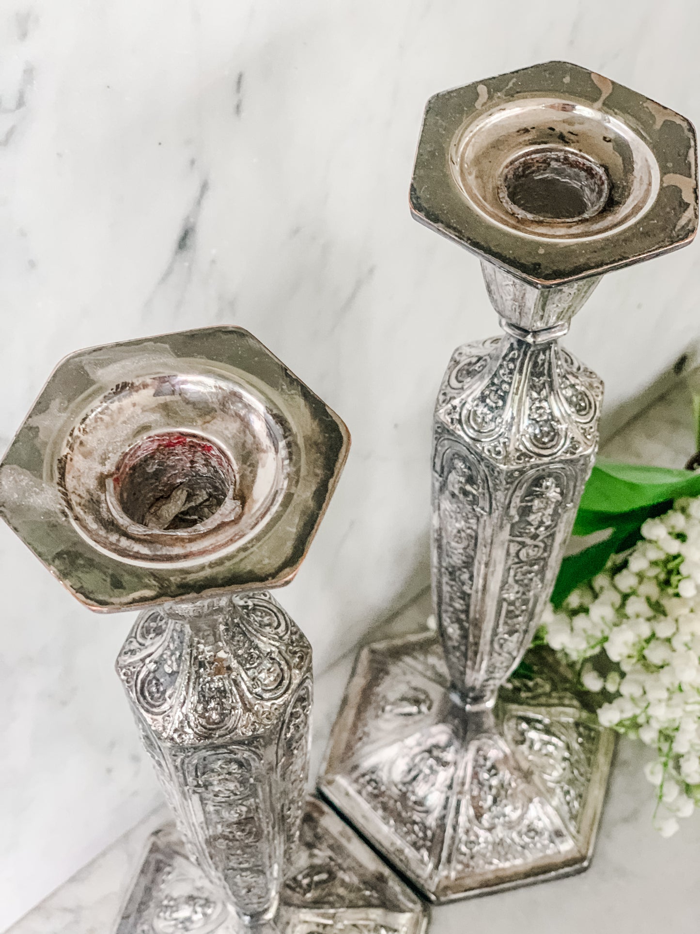 Pair of Antique Friedman Silver Co. Silverplate Candlesticks – Figural Classical Revival Design
