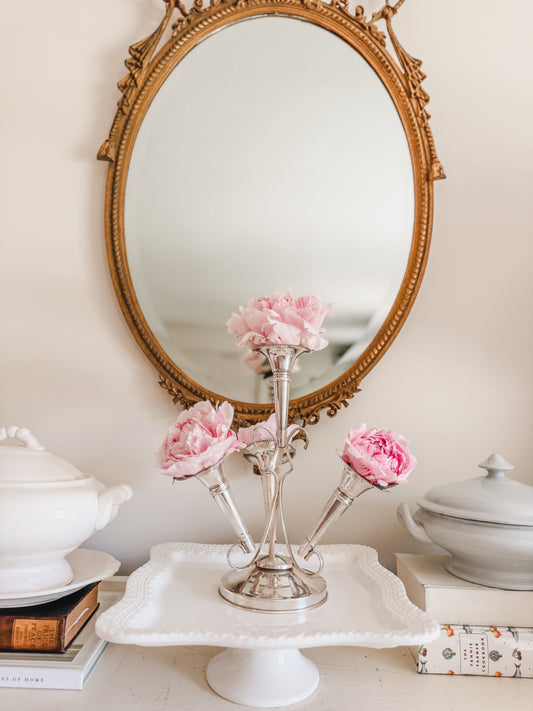 Antique Silverplate Epergne with Trumpet Vases