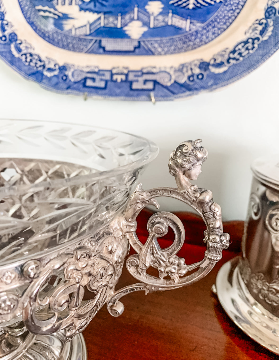 Antique WMF German Silverplate & Cut Crystal Centerpiece Bowl