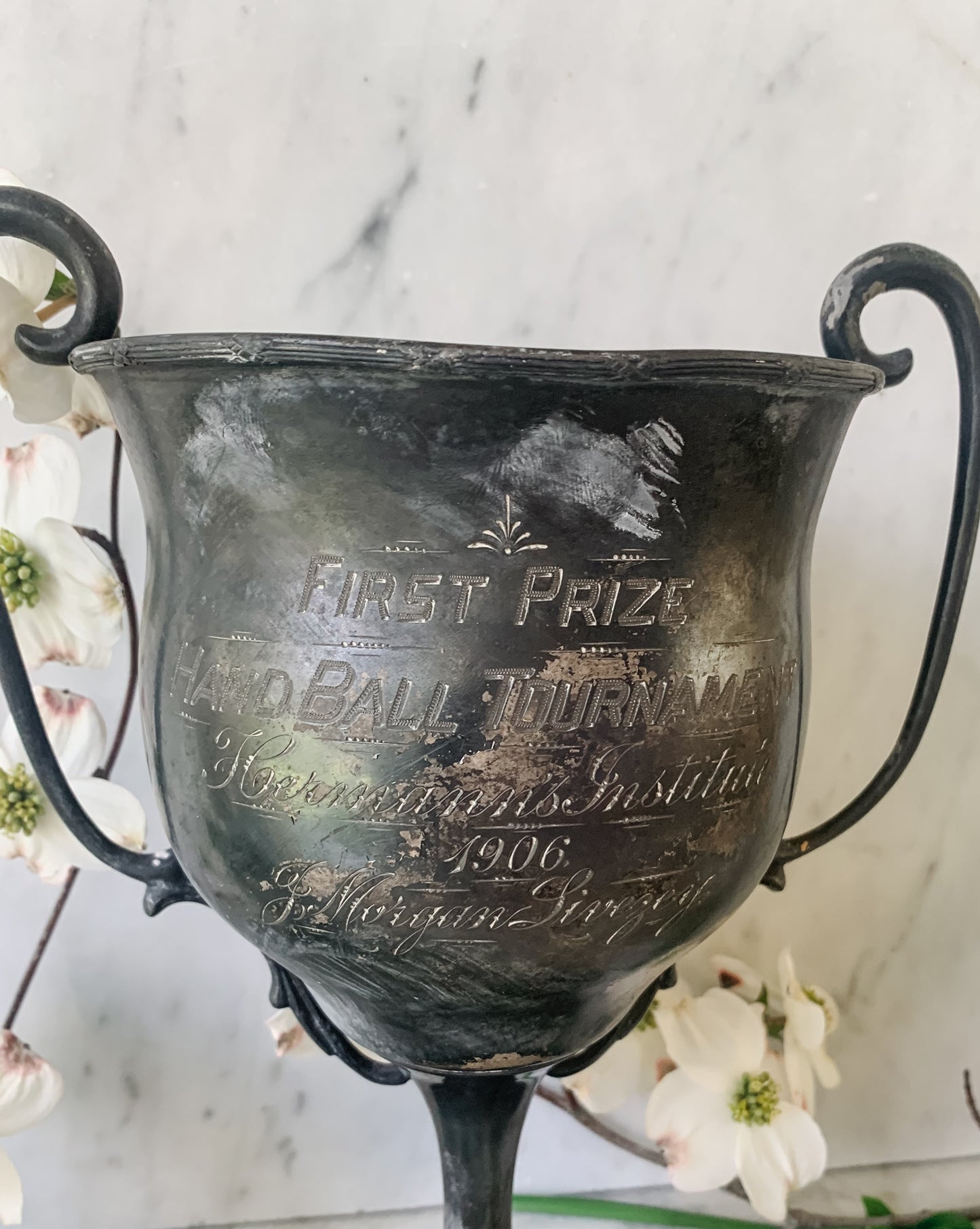 Antique 1906 Handball Trophy, Britannia Plate
