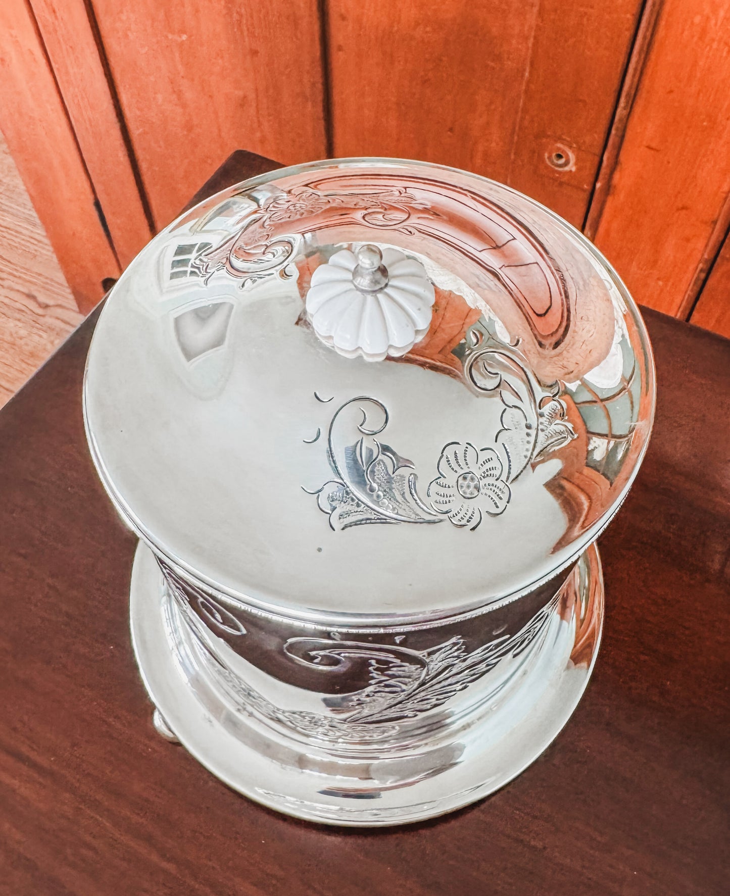 English Hand Chased Biscuit Barrel