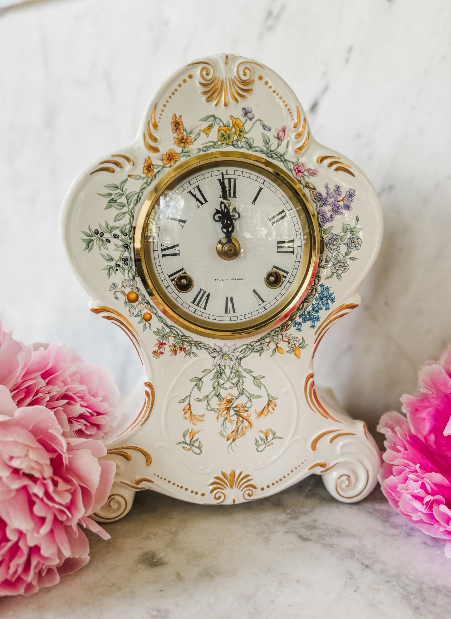 Vintage German Porcelain Mantel Clock