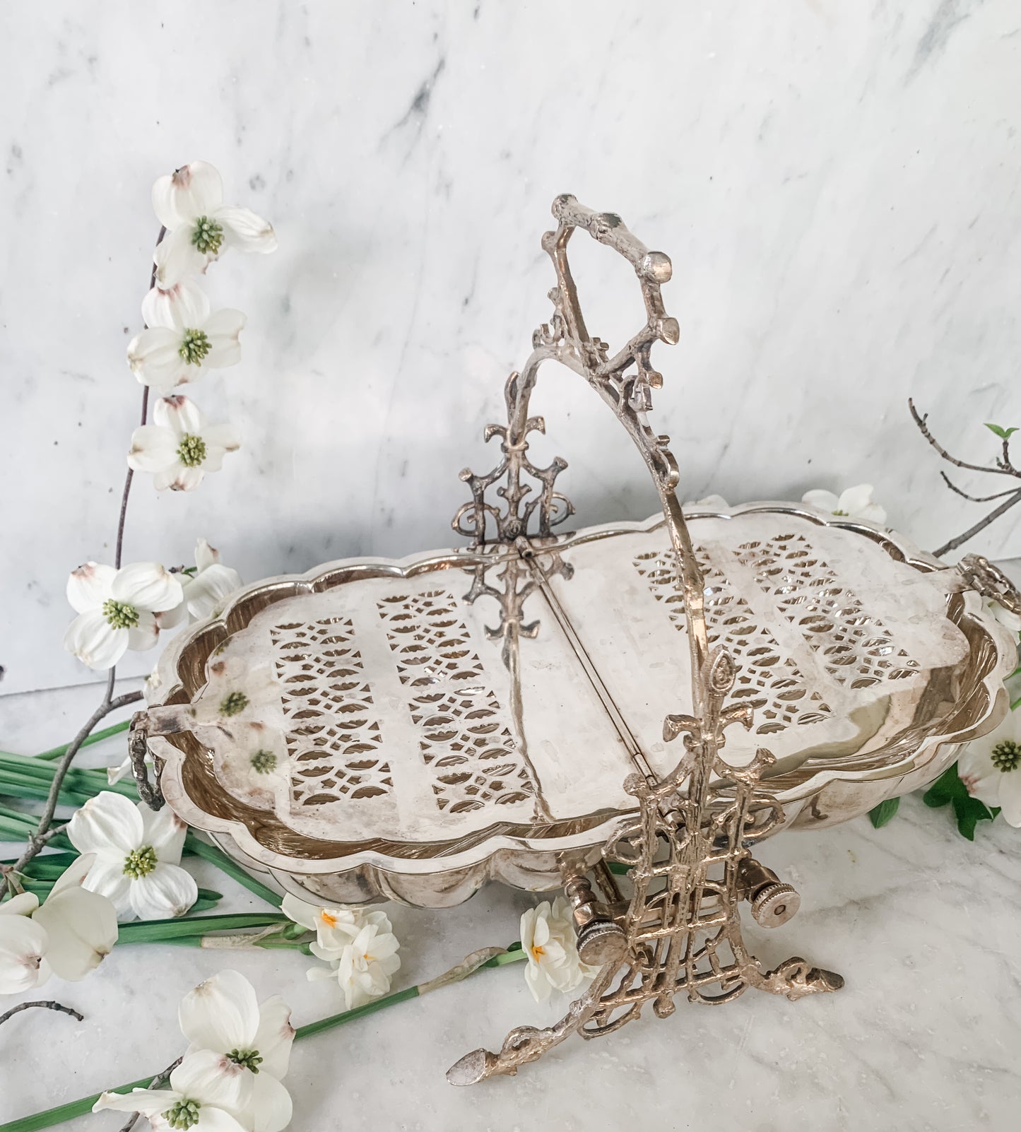 Antique English Silver Plate Biscuit Holder, Aesthetic Movement, Double Hinged