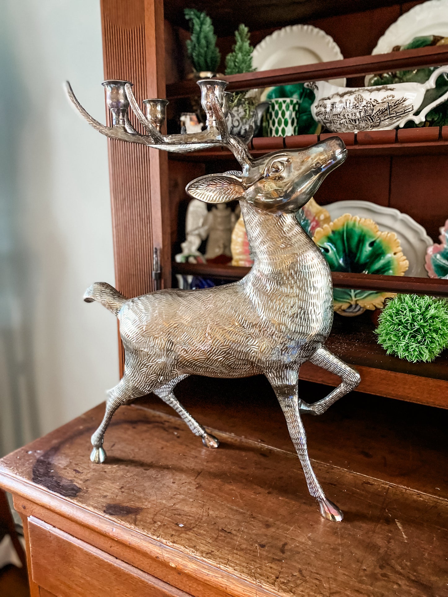 Pair of Very Large Silverplated Brass Vintage Cast Reindeer