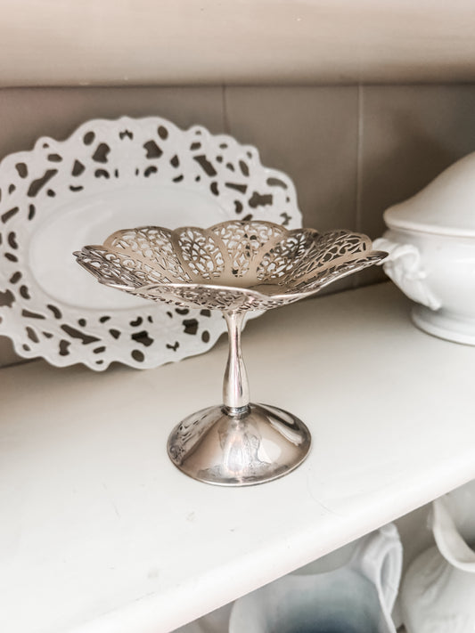 Vintage International Silver Pierced Pedestal Dish
