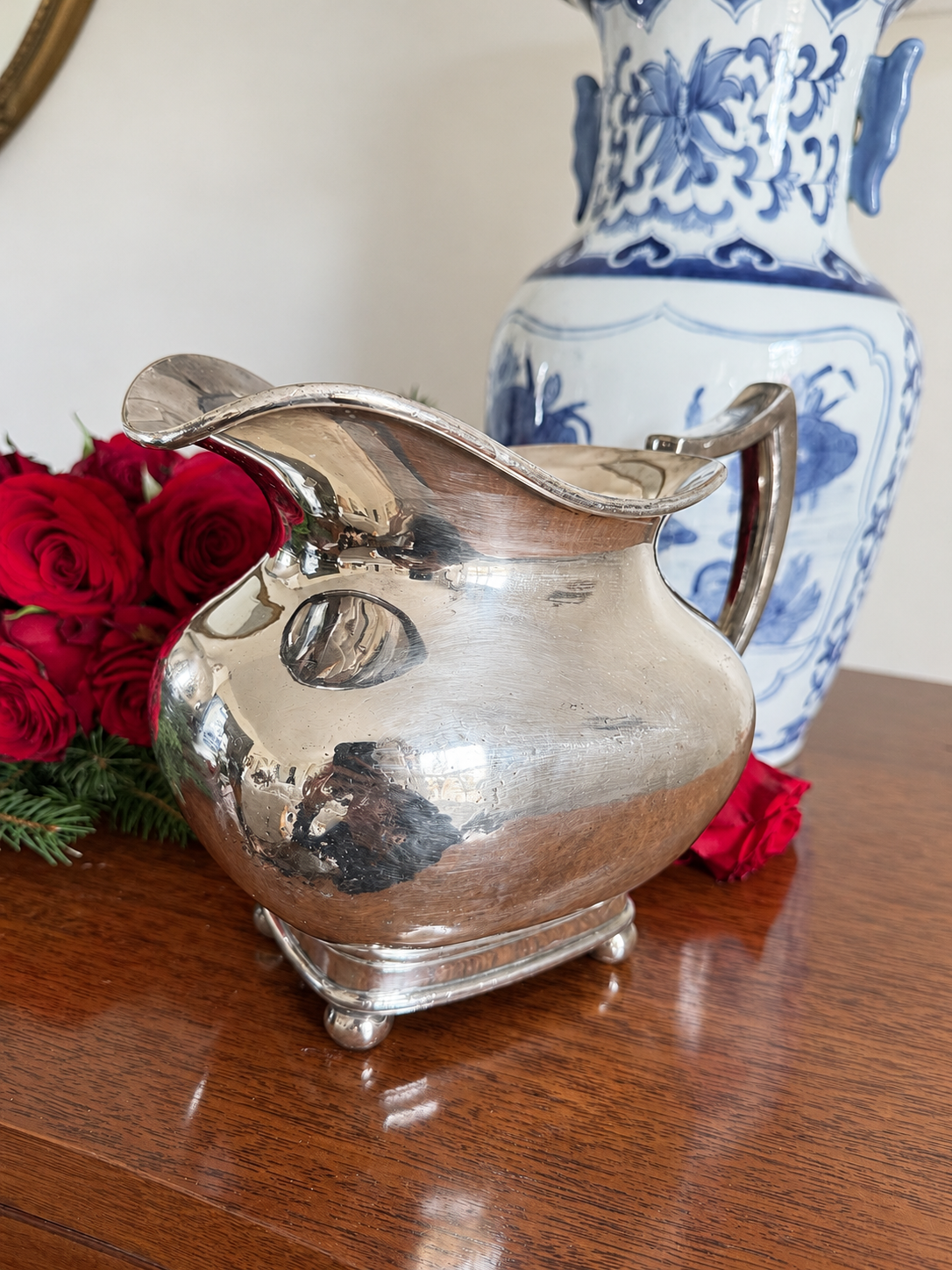 Antique Silver on Copper Footed Pitcher by Lawrence B. Smith Co.