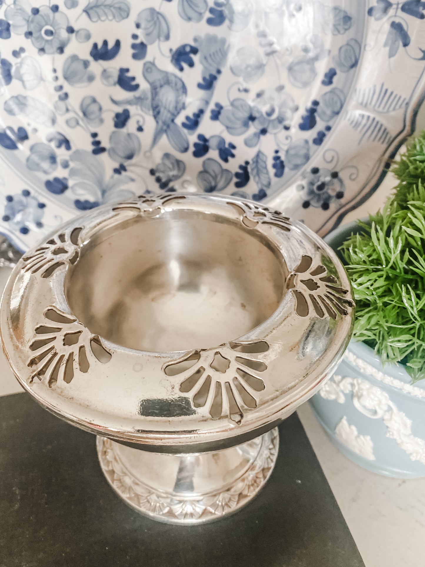 Heavy Silverplate Flower Frog with Removable Rim
