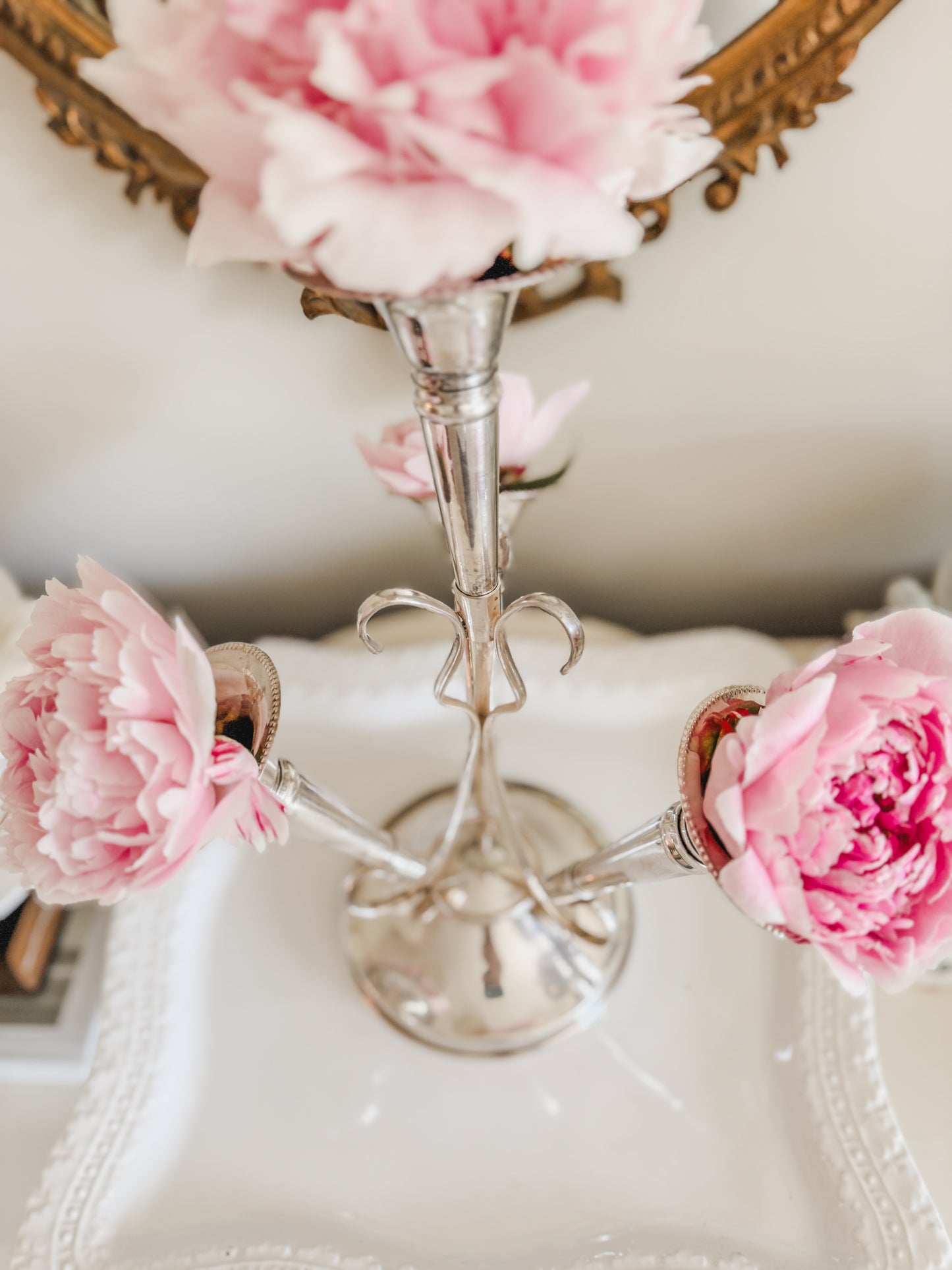 Antique Silverplate Epergne with Trumpet Vases