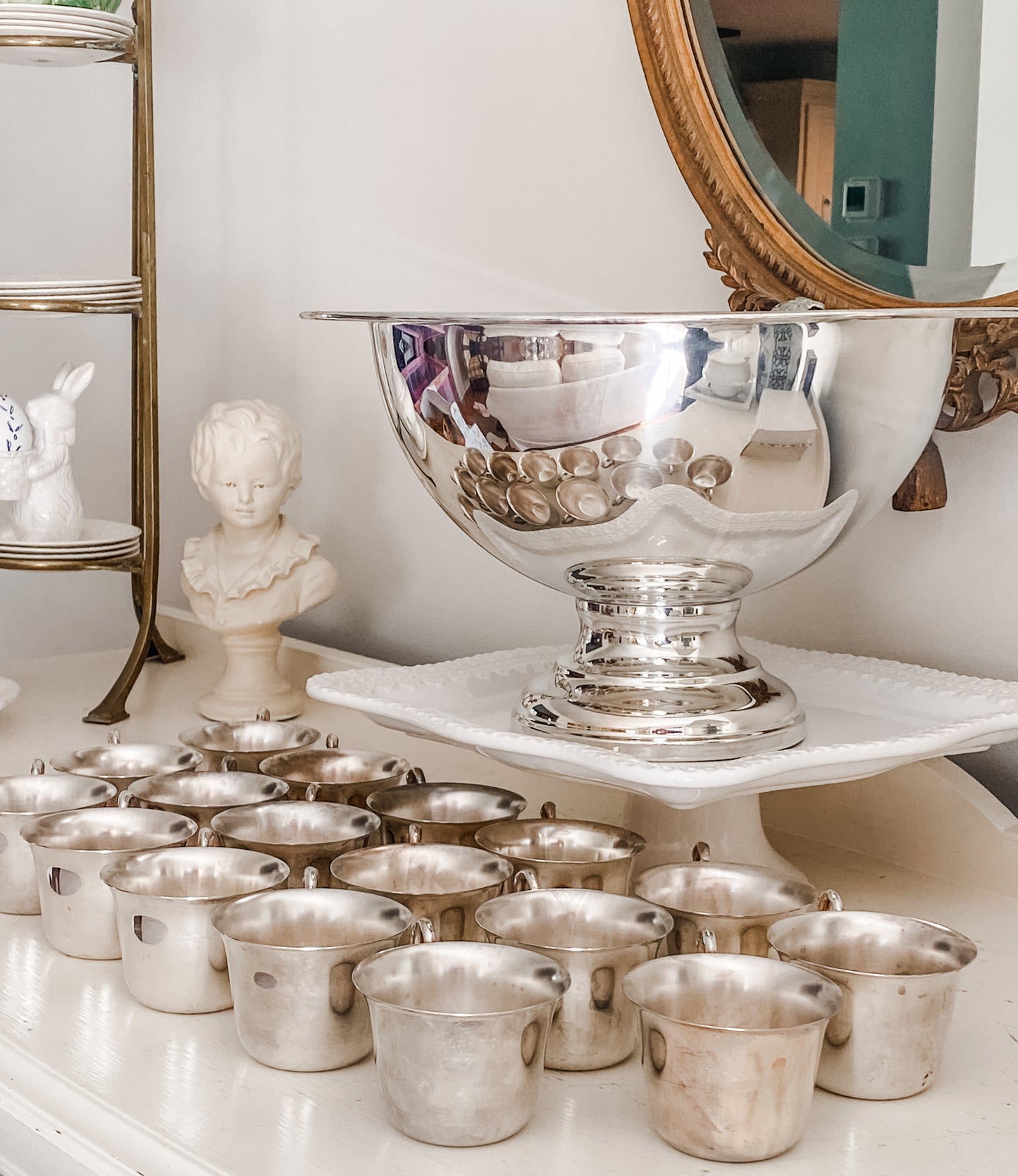 Service for 17: Large Punch Bowl, Cups & Ladle